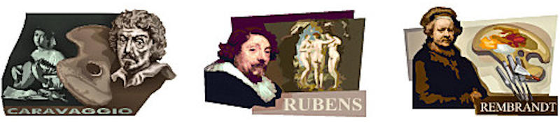 Konstnärerna Caravaggio, Rubens och Rembrandt