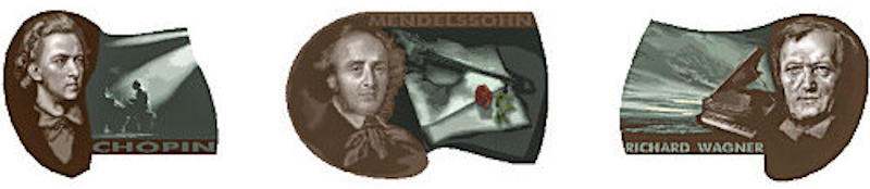 Kompositörerna Chopin, Mendelssohn och Wagner